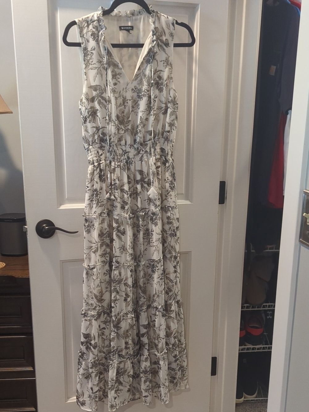 Express White Maxi Dress with Olive Floral Print